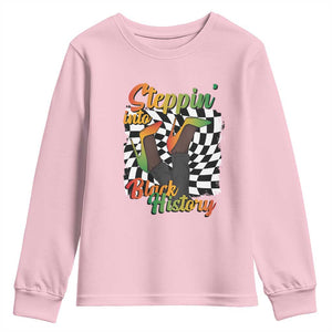 Stepping Into Black History Month Youth Sweatshirt African American Women Melanin Pride TS09 Light Pink Print Your Wear