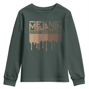 Melanin African Pride Youth Sweatshirt Made With Melanin Every Shade Slays TS09 Dark Forest Green Print Your Wear