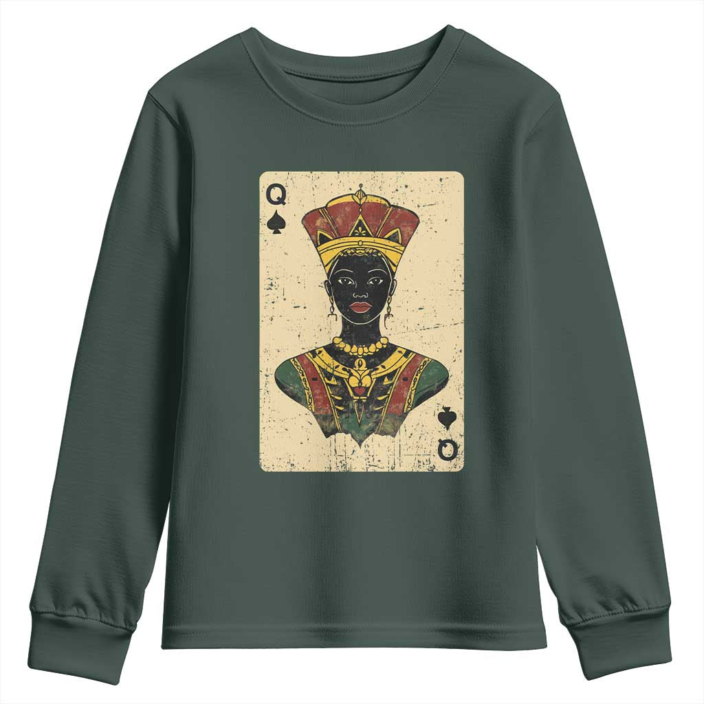 African Queen Card Black Pride Youth Sweatshirt TS09 Dark Forest Green Print Your Wear