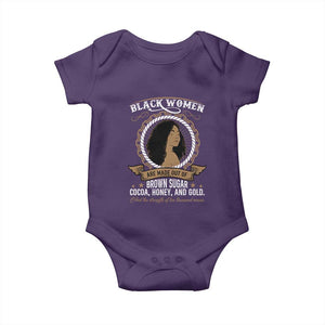 Black Women Pride Baby Onesie Made Out Of Brown Sugar Cocoa Honey And Gold Retro TS09 Purple Print Your Wear