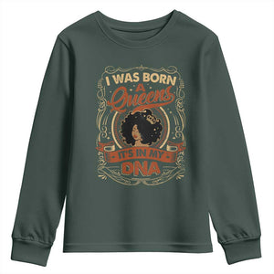 Black Women Pride Youth Sweatshirt I Was Born A Queen It's In My DNA TS09 Dark Forest Green Print Your Wear