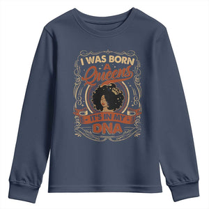 Black Women Pride Youth Sweatshirt I Was Born A Queen It's In My DNA TS09 Navy Print Your Wear