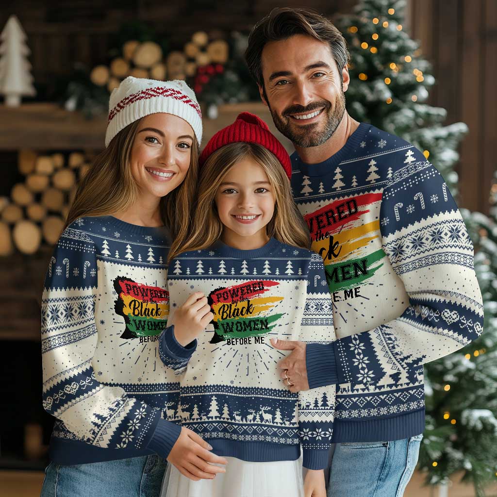 Powered By The Black Women Before Me Ugly Christmas Sweater TS09 Navy Print Your Wear