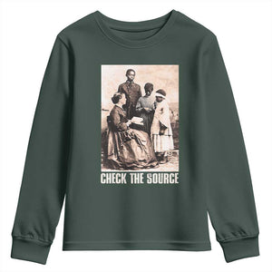 Black History Youth Sweatshirt Check the Source African American TS09 Dark Forest Green Print Your Wear