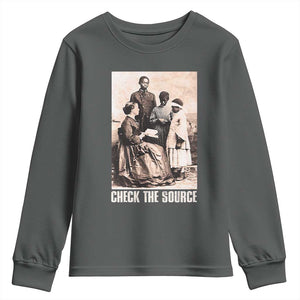 Black History Youth Sweatshirt Check the Source African American TS09 Dark Heather Print Your Wear