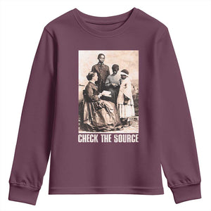 Black History Youth Sweatshirt Check the Source African American TS09 Maroon Print Your Wear