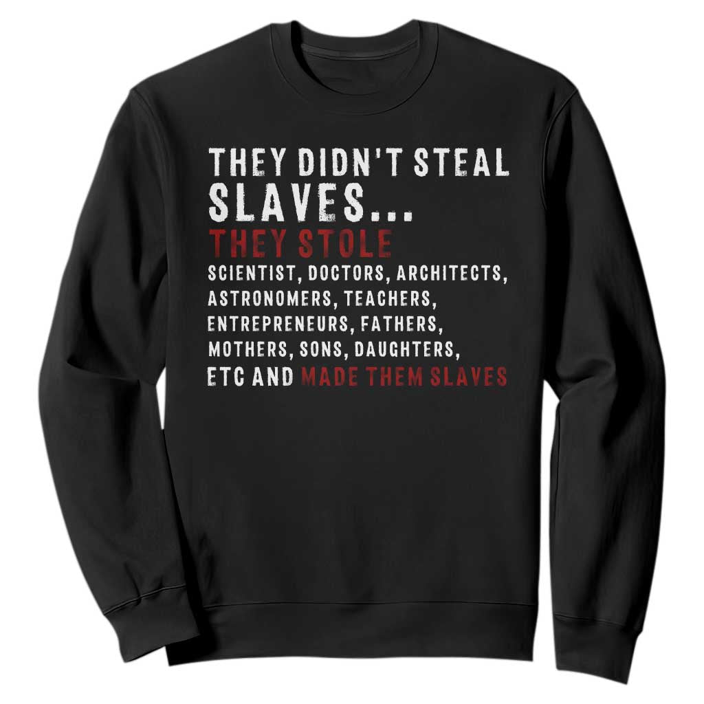 Black History Sweatshirt They Didn't Steal Slaves They Stolen And Made Them Slaves TS09 Black Print Your Wear