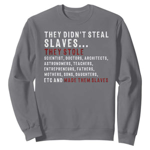 Black History Sweatshirt They Didn't Steal Slaves They Stolen And Made Them Slaves TS09 Charcoal Print Your Wear