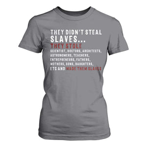 Black History T Shirt For Women They Didn't Steal Slaves They Stolen And Made Them Slaves TS09 Charcoal Print Your Wear