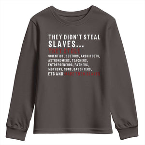 Black History Youth Sweatshirt They Didn't Steal Slaves They Stolen And Made Them Slaves TS09 Dark Chocolate Print Your Wear