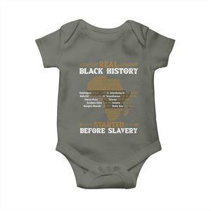 Real Black History Started Before Slavery Baby Onesie TS09 Military Green Print Your Wear