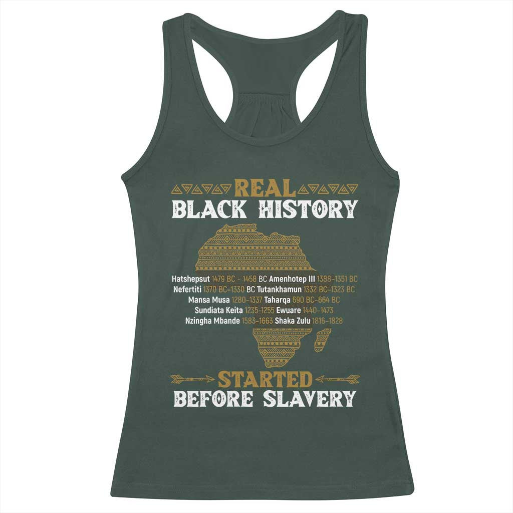 Real Black History Started Before Slavery Racerback Tank Top TS09 Dark Forest Green Print Your Wear