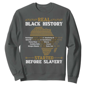 Real Black History Started Before Slavery Sweatshirt TS09 Dark Heather Print Your Wear