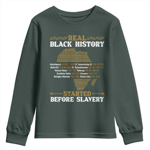 Real Black History Started Before Slavery Youth Sweatshirt TS09 Dark Forest Green Print Your Wear