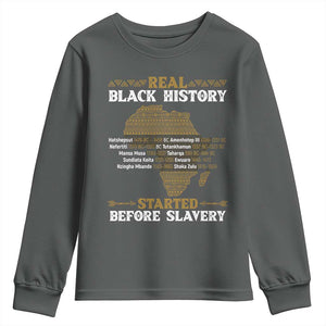 Real Black History Started Before Slavery Youth Sweatshirt TS09 Dark Heather Print Your Wear