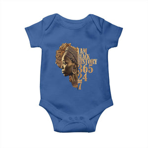 I Am Black History 365 24 7 Baby Onesie TS09 Royal Blue Print Your Wear