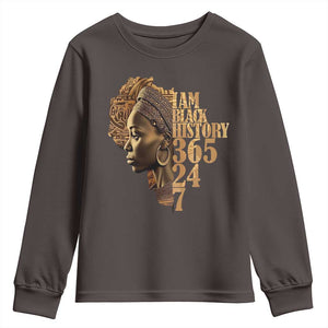 I Am Black History 365 24 7 Youth Sweatshirt TS09 Dark Chocolate Print Your Wear