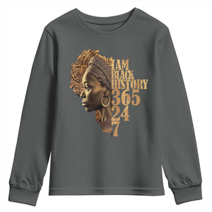 I Am Black History 365 24 7 Youth Sweatshirt TS09 Dark Heather Print Your Wear