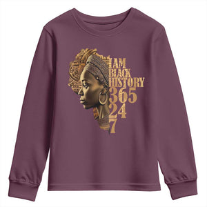 I Am Black History 365 24 7 Youth Sweatshirt TS09 Maroon Print Your Wear