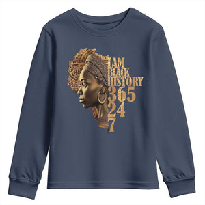 I Am Black History 365 24 7 Youth Sweatshirt TS09 Navy Print Your Wear