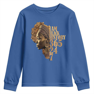 I Am Black History 365 24 7 Youth Sweatshirt TS09 Royal Blue Print Your Wear