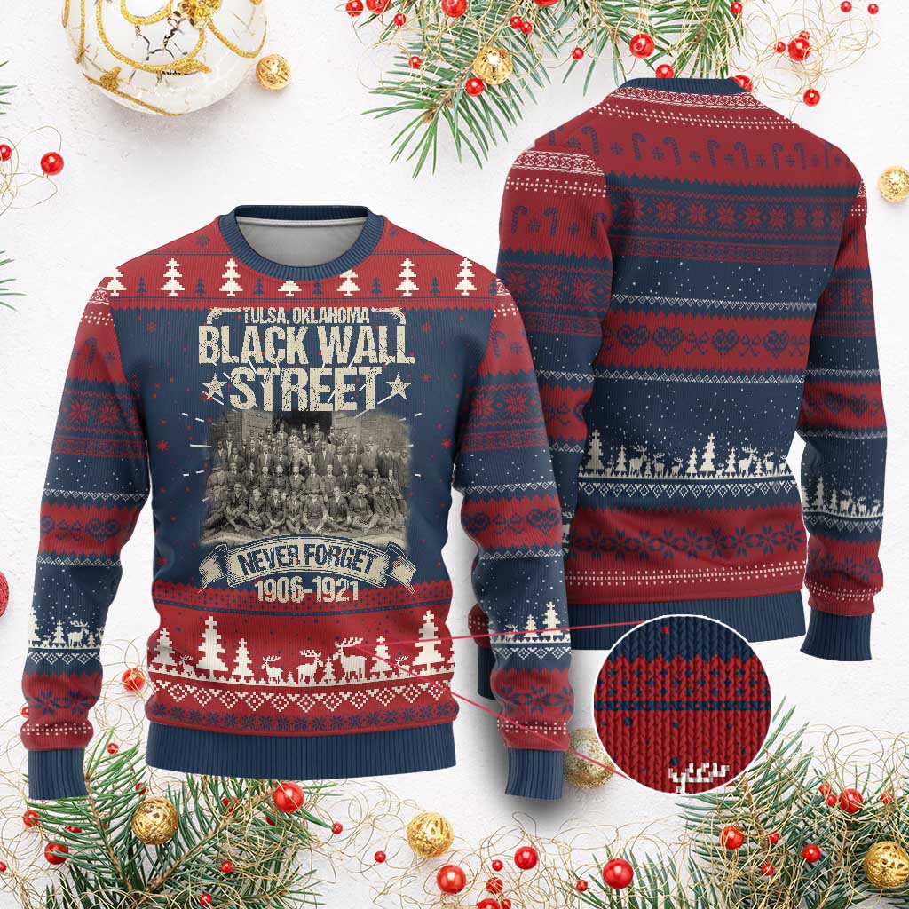 Black Wall Street Ugly Christmas Sweater Never Forget 1906 1921 Tulsa Black History TS09 Burgundy Print Your Wear