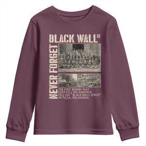 Black Wall Street Youth Sweatshirt Never Forget Tulsa Black History Month TS09 Maroon Print Your Wear