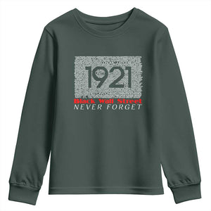 Black Wall Street Youth Sweatshirt Never Forget 1921 Greenwood Tulsa Black History TS09 Dark Forest Green Print Your Wear