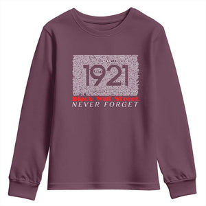 Black Wall Street Youth Sweatshirt Never Forget 1921 Greenwood Tulsa Black History TS09 Maroon Print Your Wear