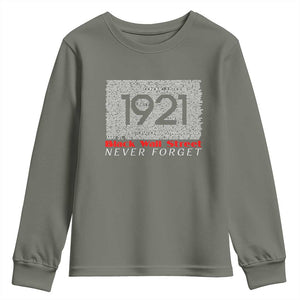 Black Wall Street Youth Sweatshirt Never Forget 1921 Greenwood Tulsa Black History TS09 Military Green Print Your Wear