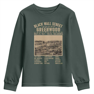 Black Wall Street Youth Sweatshirt Never Forget 1921 Tulsa Black History Retro TS09 Dark Forest Green Print Your Wear