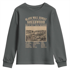 Black Wall Street Youth Sweatshirt Never Forget 1921 Tulsa Black History Retro TS09 Dark Heather Print Your Wear