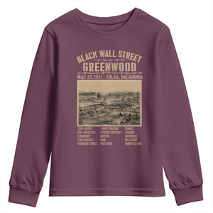 Black Wall Street Youth Sweatshirt Never Forget 1921 Tulsa Black History Retro TS09 Maroon Print Your Wear