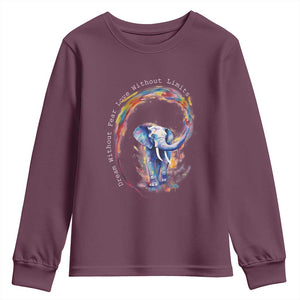 LGBTQ Ally Youth Sweatshirt Dream Without Fear Love Without Limits Rainbow Watercolor Elephant TS09 Maroon Print Your Wear