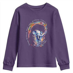LGBTQ Ally Youth Sweatshirt Dream Without Fear Love Without Limits Rainbow Watercolor Elephant TS09 Purple Print Your Wear
