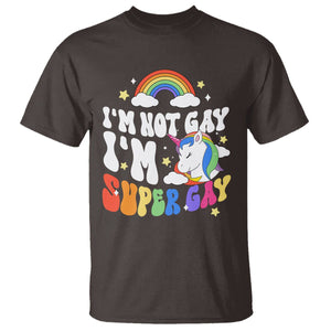 Funny LGBT Pride T Shirt I'm Not Gay I'm Super Gay Cute Unicorn Rainbow TS09 Dark Chocolate Printyourwear