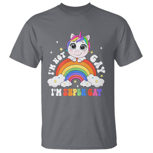 Funny LGBT Pride T Shirt I'm Not Gay I'm Super Gay Cute Unicorn Rainbow TS09 Charcoal Printyourwear