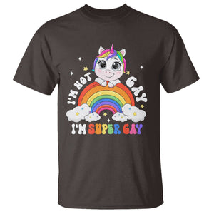 Funny LGBT Pride T Shirt I'm Not Gay I'm Super Gay Cute Unicorn Rainbow TS09 Dark Chocolate Printyourwear