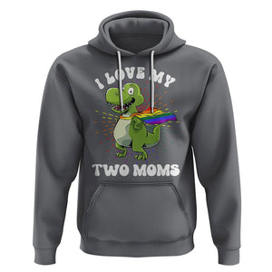 Funny Lesbian Hoodie I Love My Two Moms Rainbow Dinosaur TS09 Charcoal Printyourwear