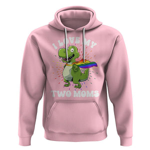 Funny Lesbian Hoodie I Love My Two Moms Rainbow Dinosaur TS09 Light Pink Printyourwear