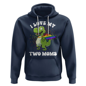 Funny Lesbian Hoodie I Love My Two Moms Rainbow Dinosaur TS09 Navy Printyourwear