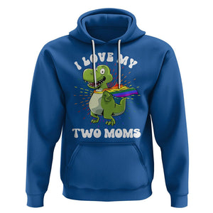 Funny Lesbian Hoodie I Love My Two Moms Rainbow Dinosaur TS09 Royal Blue Printyourwear