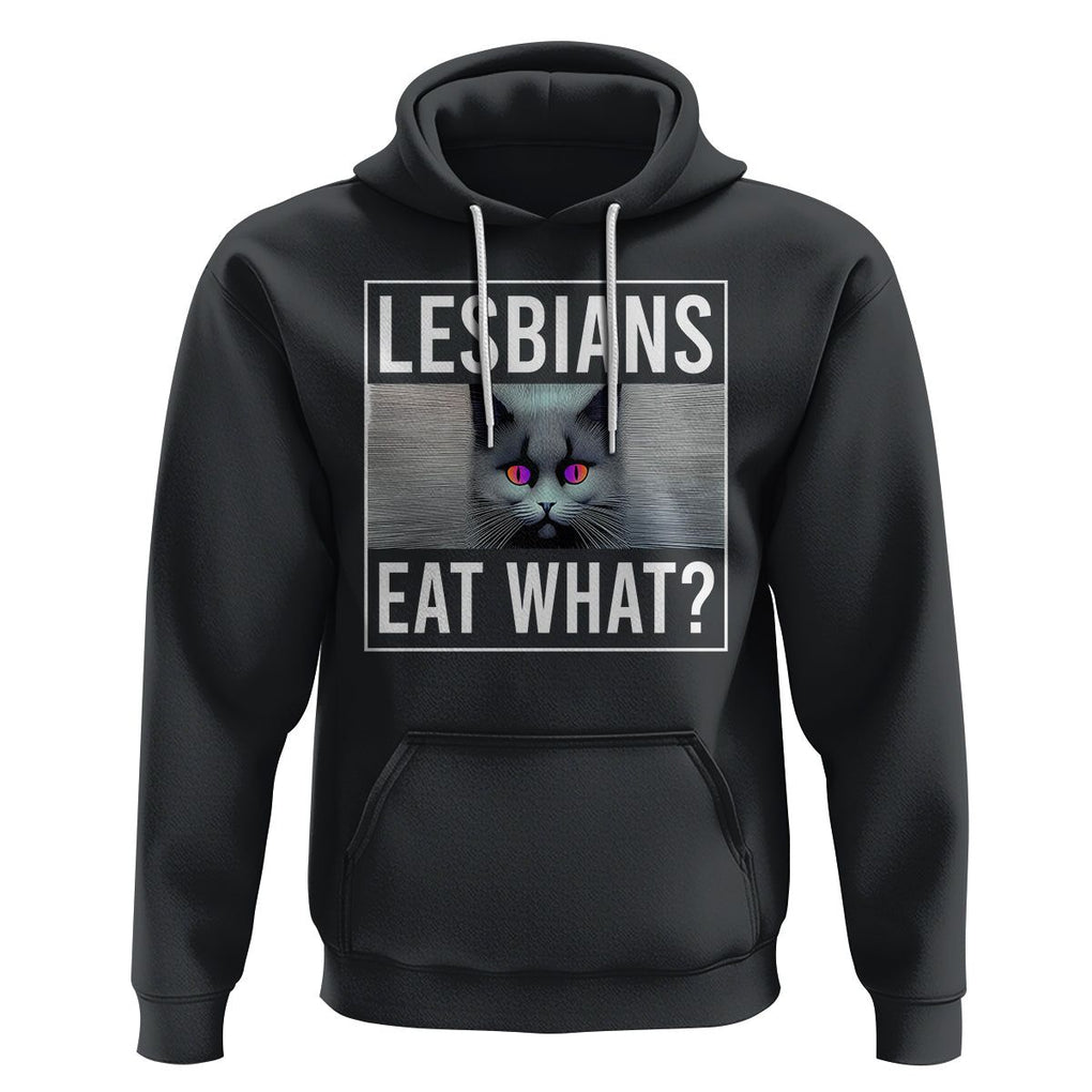 Lesbians Eat What? Funny Scared Cat LGBT Pride Hoodie TS09 Black Printyourwear