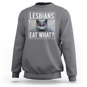 Lesbians Eat What? Funny Scared Cat LGBT Pride Sweatshirt TS09 Charcoal Printyourwear