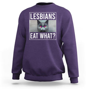 Lesbians Eat What? Funny Scared Cat LGBT Pride Sweatshirt TS09 Purple Printyourwear