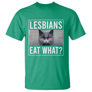 Lesbians Eat What? Funny Scared Cat LGBT Pride T Shirt TS09 Irish Green Printyourwear