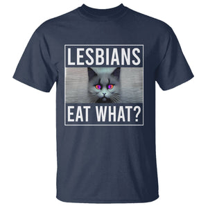 Lesbians Eat What? Funny Scared Cat LGBT Pride T Shirt TS09 Navy Printyourwear