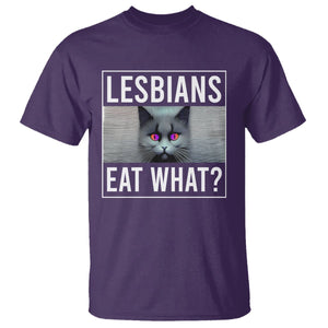 Lesbians Eat What? Funny Scared Cat LGBT Pride T Shirt TS09 Purple Printyourwear