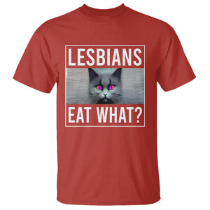 Lesbians Eat What? Funny Scared Cat LGBT Pride T Shirt TS09 Red Printyourwear