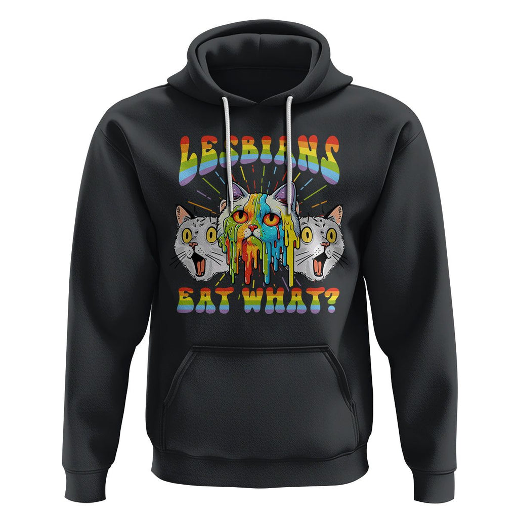 Lesbians Eat What? Funny Scared Cat LGBT Pride Hoodie TS09 Black Printyourwear